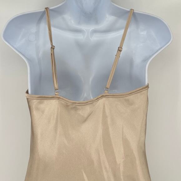 Y2K Bebe Cowl Neck Slip Dress Sz XS Champagne Satin USA Glam 90s Coquette Party - Picture 5 of 10